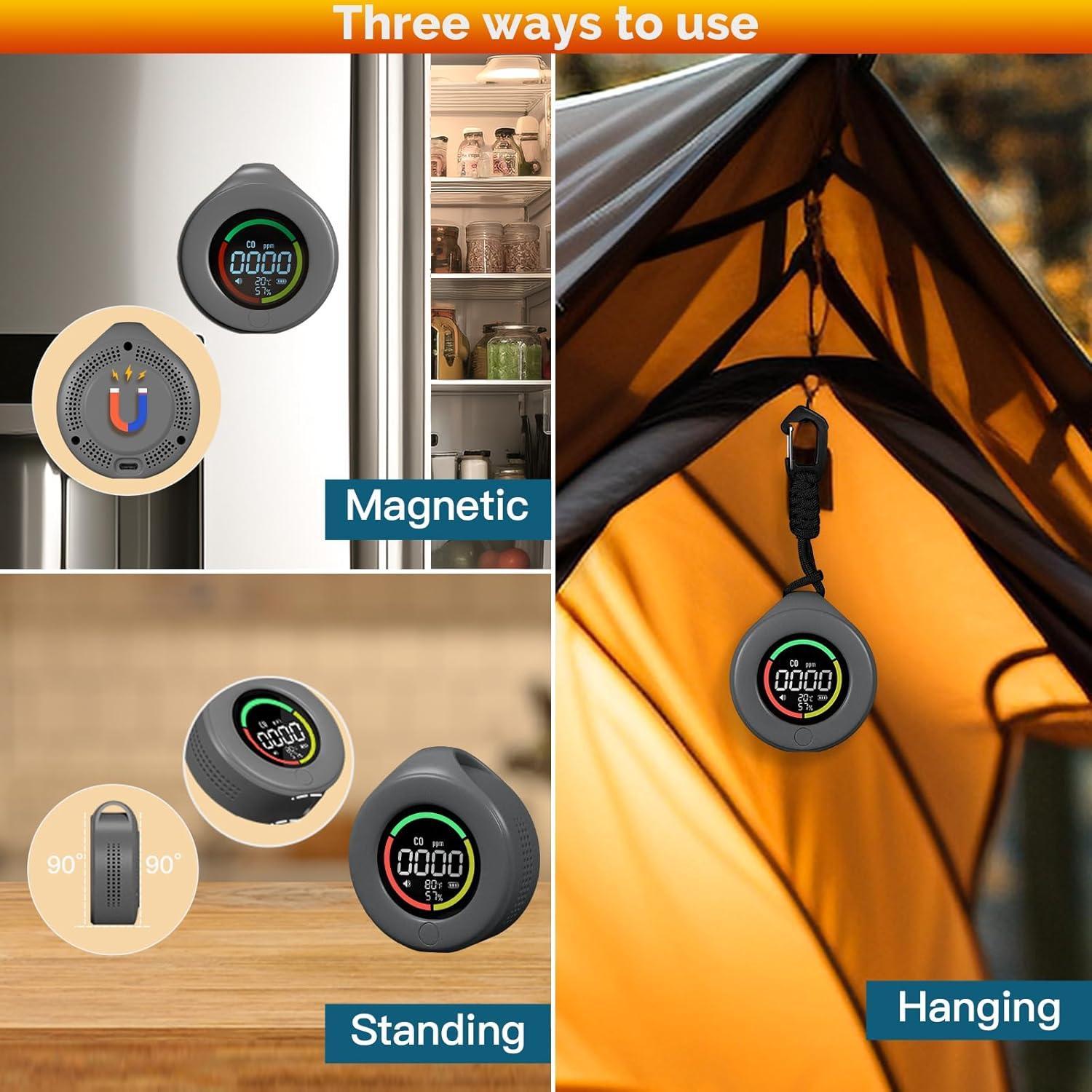 image:imageMOES Portable Carbon Monoxide Detectors Travel CO Monitors with Convenient TypeC Charging amp 120Hr Battery  Compact Magnetic for Proactive Campers RV Life amp TentsGrey