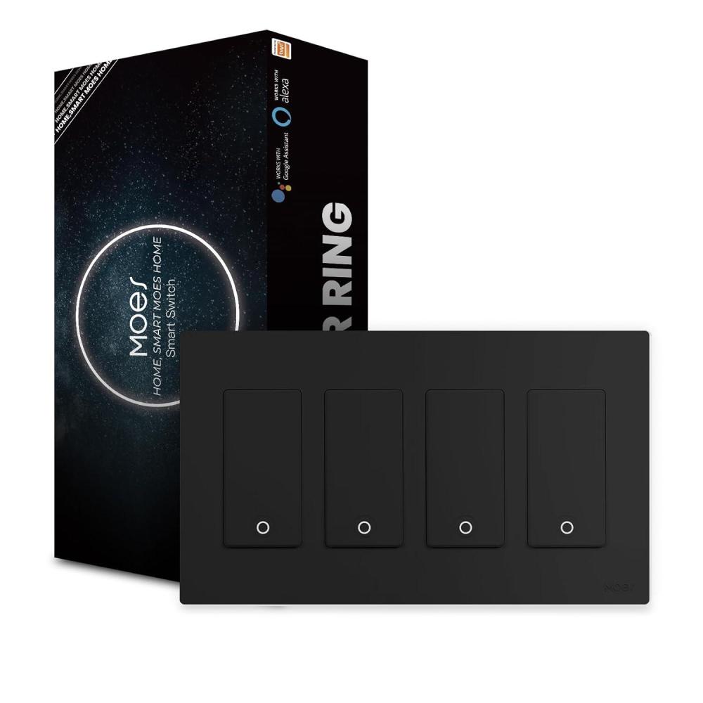 image:imageMOES 2nd Generation WiFi Smart Light Switch Wall Switch 24GHz Neutral Wire Required Smart Life APP Remote Control Compatible with Alexa No Hub Required Black 1 Gang4 Gang Black Smart Switch