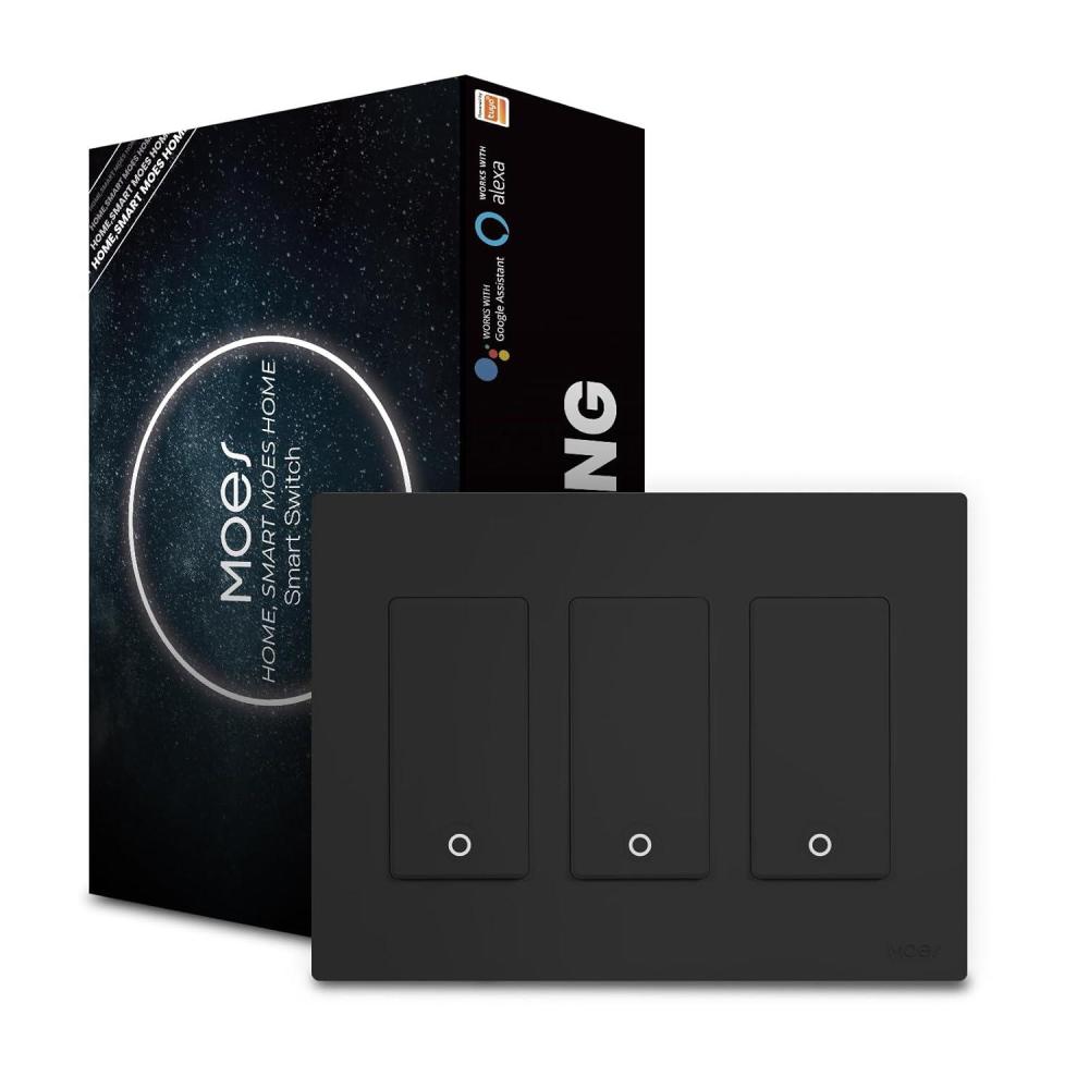 image:imageMOES 2nd Generation WiFi Smart Light Switch Wall Switch 24GHz Neutral Wire Required Smart Life APP Remote Control Compatible with Alexa No Hub Required Black 1 Gang3 Gang Black Smart Switch