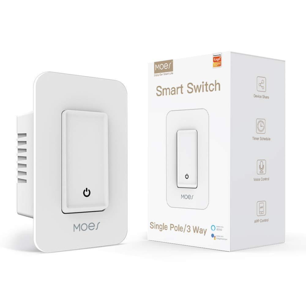 image:imageMOES 3 Way Smart Switch 24Ghz WiFi Smart Light Switch Works with Alexa and Google Home Single Pole Neutral Wire Required No Hub Required Smart Life APP Provides Remote Control White 1 Pack