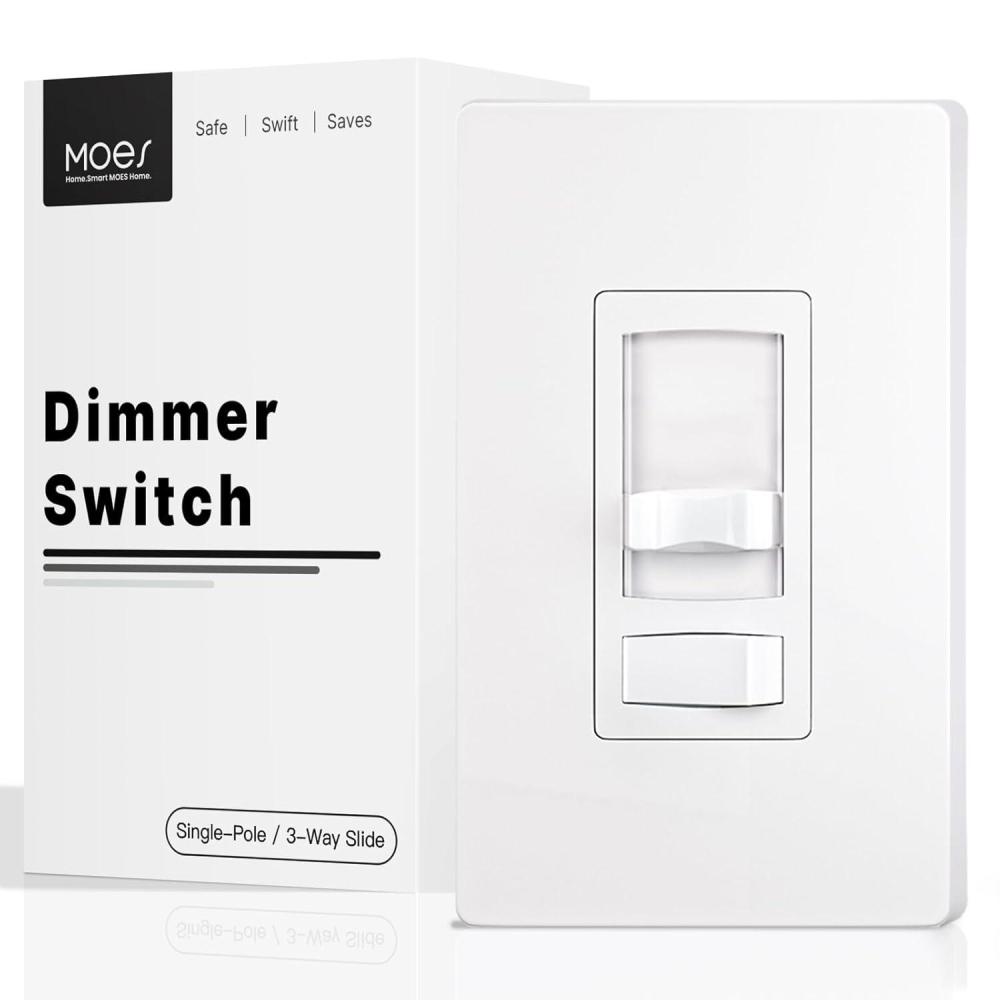 image:imageMOES Dimmer Light Switch 3 Way amp Single Pole Dimmable for LED CFL Incandescent Halogen 600Watt Max ONOff with Dimming Slide for Bedroom Hallway No Neutral Wire RequiredWhite