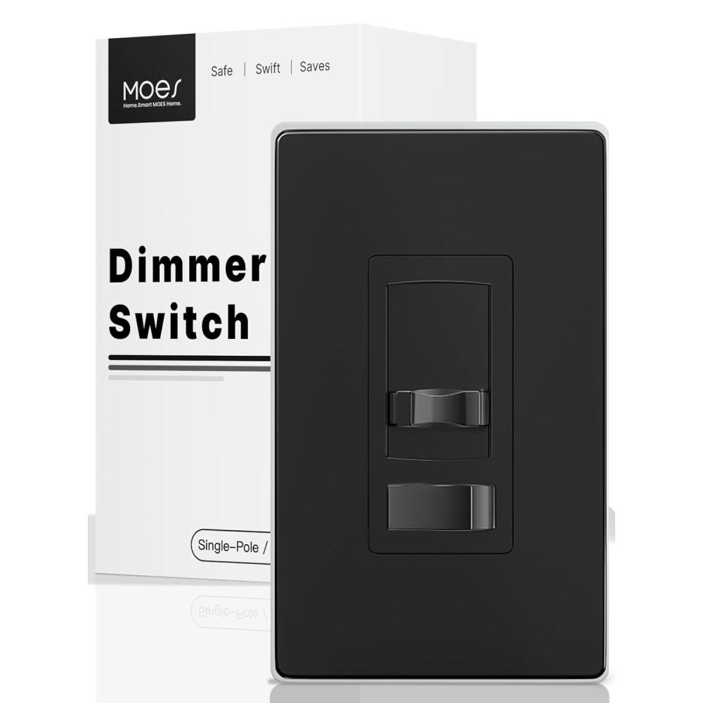 image:imageMOES Dimmer Light Switch 3 Way amp Single Pole Dimmable for LED CFL Incandescent Halogen 600Watt Max ONOff with Dimming Slide for Bedroom Hallway No Neutral Wire RequiredBlack