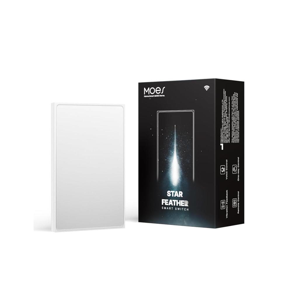 image:imageMOES Full Touch Smart Switch SFStar Feather 2026 Version Wall Light Switch Neutral Wire Required AntiGlare Panel 24GHz WiFi Work with Smart LifeTuya App Alexa and Google Home White 2 GangWhite