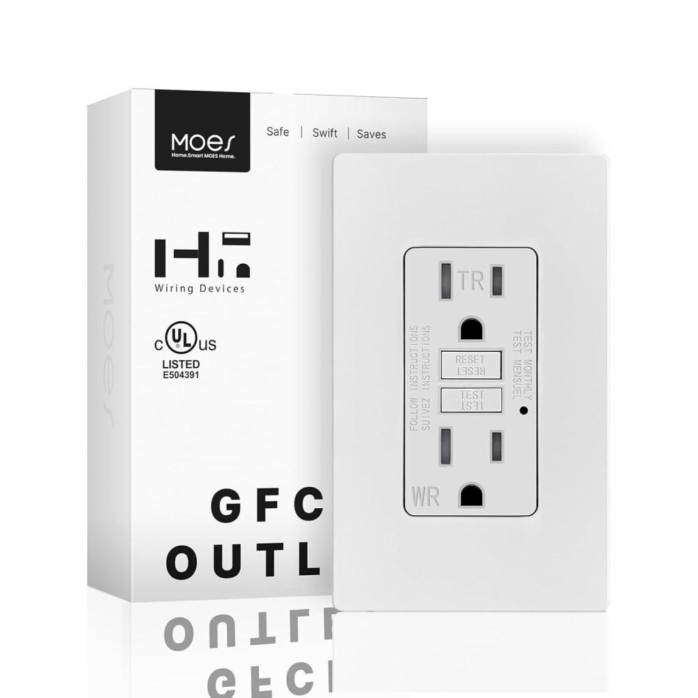 image:imageMOES GFCI Outlet 15 Amp SelfTest GFCI Electrical Outlet with Weather amp Tamper Resistant Receptacle Screwless Wall Plate LED Indicator Outdoor or Indoor Use UL Listed Matte White1PackWhite