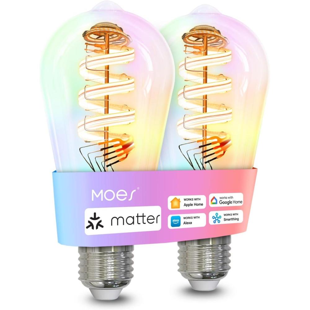 image:imageMOES Matter WiFi ST64 Edison Smart Bulbs Color Changing Light Bulb 16 Million RGB Colors amp Tunable White Works with Apple Home Alexa Google Home E26 Dimmable 5W 40W Equivalent 2Pack