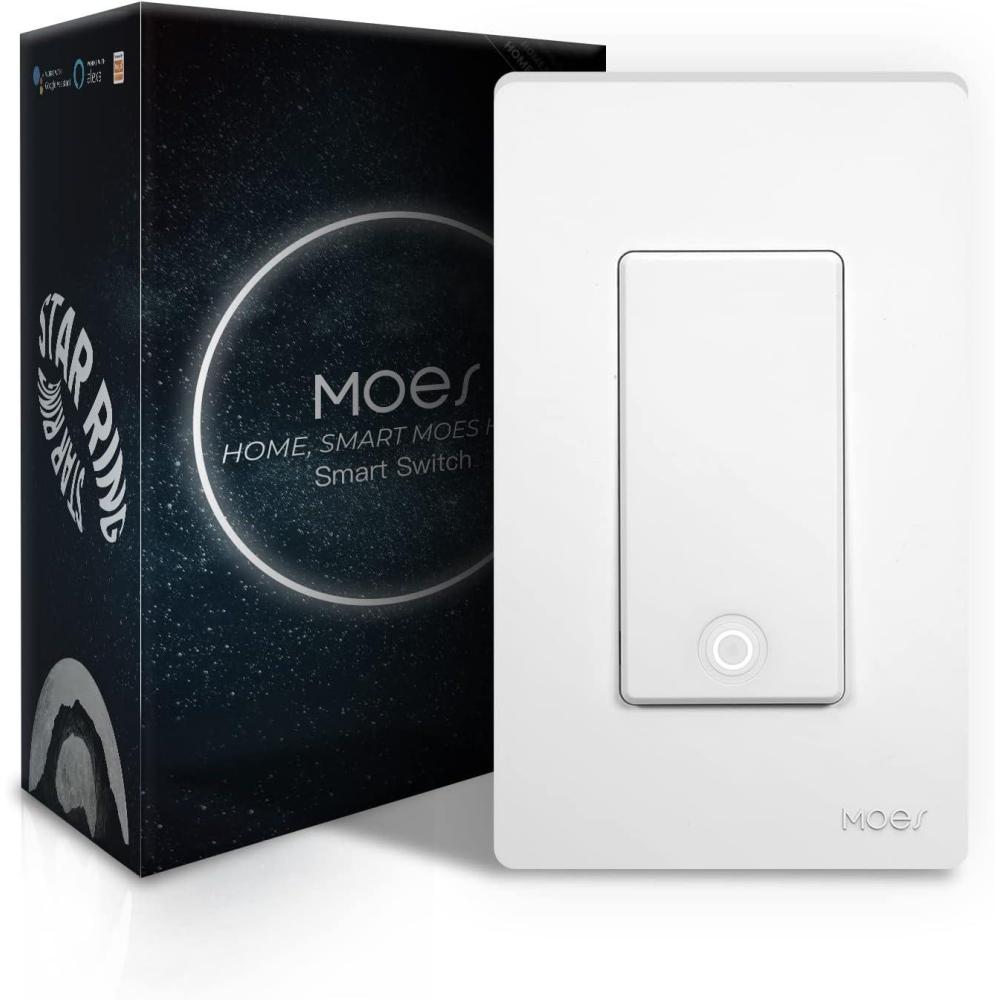 image:imageMOES Smart Light Switch 24GHz WiFi Single Pole amp 3 Way Wall Switches Compatible With Alexa and Google Home Smart Life APP Remote Control Neutral Wire Required No Hub Required White 4 PackWhite 1 Pack