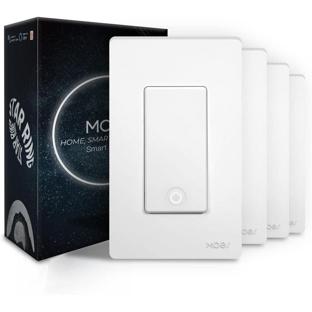 image:imageMOES Smart Light Switch 24GHz WiFi Single Pole amp 3 Way Wall Switches Compatible With Alexa and Google Home Smart Life APP Remote Control Neutral Wire Required No Hub Required White 4 PackWhite 4 Pack