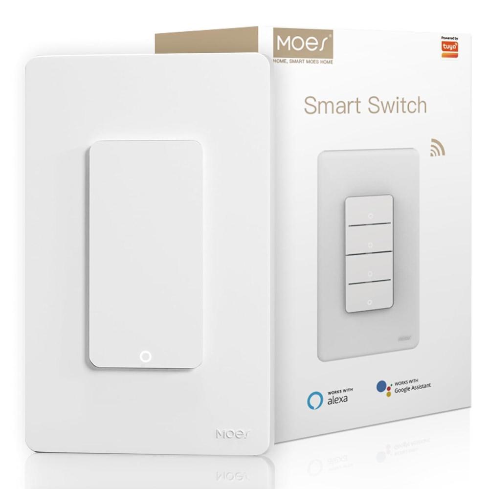 image:imageMOES Smart Triple Light Switches 24GHz WiFi 3 Gang Single Pole Switch Netural Wire Required Inteligente Switch Combo Compatible with Alexa Google Assistant Remote ControlWhite