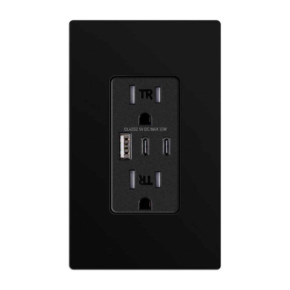 image:imageMOES USB Outlet 3 USB Ports Receptacles30W 6Amp 2 Type C amp 1 USB A Port 15 Amp TR TamperResistant Wall Outlets Screwless Wall Plate Included Charger Outlets ETL Listed White 1 PackBlack