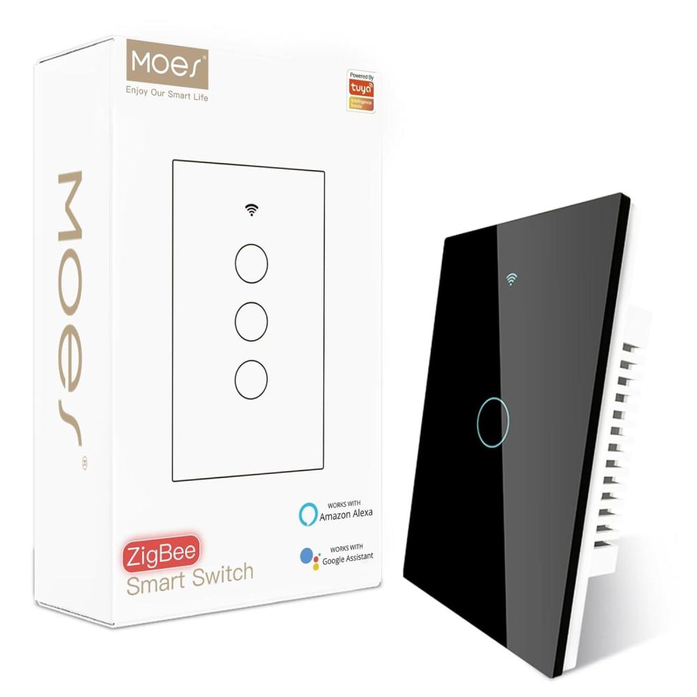 image:imageMOES Zigbee Smart Switch 1 Gang Require MOES Zigbee Hub and Neutral Wire Inteligente Single Pole Light Switch Work as Relay Support Tuya Smart Life WhiteBlack