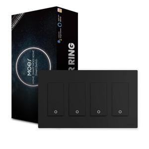 MOES 2nd Generation WiFi Smart Light Switch, Wall Switch 2.4GHz, Neutral Wire Required, Smart Life APP Remote Control, Compatible with Alexa, No Hub Required, Black 1 Gang(4 Gang Black Smart Switch)