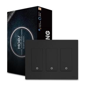MOES 2nd Generation WiFi Smart Light Switch, Wall Switch 2.4GHz, Neutral Wire Required, Smart Life APP Remote Control, Compatible with Alexa, No Hub Required, Black 1 Gang(3 Gang Black Smart Switch)