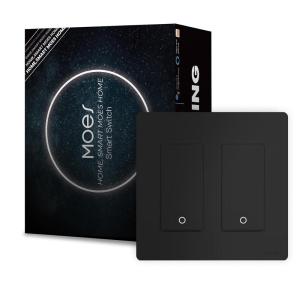 MOES 2nd Generation WiFi Smart Light Switch, Wall Switch 2.4GHz, Neutral Wire Required, Smart Life APP Remote Control, Compatible with Alexa, No Hub Required, Black 1 Gang(2 Gang Black Smart Switch)