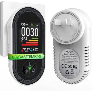 MOES 4-in-1 Carbon Monoxide & Gas Detectors Plug in, with Real-Time Temperature & Humidity Display, Alarm for Natural Gas(1Pack)