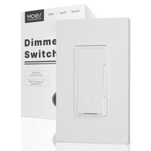 MOES Digital Dimmer Light Switch, 3 Way & Single Pole Dimmable Switches for LED,CFL,Incandescent,Halogen, 600Watt Max, No Neutral Wire Required, ON/Off Switch with Dimming Buttons(White)