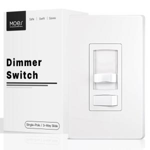 MOES Dimmer Light Switch, 3 Way & Single Pole Dimmable for LED, CFL, Incandescent, Halogen, 600Watt Max, ON/Off with Dimming Slide for Bedroom Hallway, No Neutral Wire Required(White)