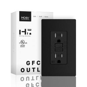 MOES GFCI Outlet 15 Amp, Self-Test GFCI Electrical Outlet with Weather & Tamper Resistant Receptacle, Screwless Wall Plate, LED Indicator, Outdoor or Indoor Use, UL Listed, Matte White,1Pack(Black)