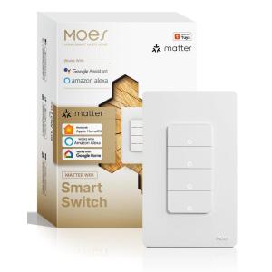 MOES Matter-WiFi Smart Light Switches, Netural Wire Required, 2.4GHz Single Pole Switch, Compatible with Alexa Google Assistant, Remote Control(Matter 4 Gang Switch)