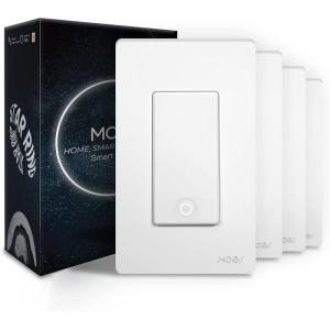 MOES Smart Light Switch, 2.4GHz WiFi Single Pole & 3 Way Wall Switches, Compatible With Alexa and Google Home, Smart Life APP Remote Control, Neutral Wire Required, No Hub Required, White 4 Pack(White 4 Pack)