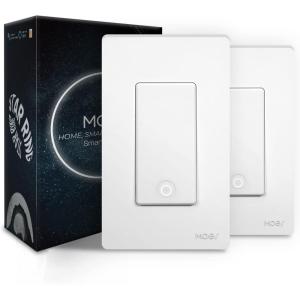 MOES Smart Light Switch, 2.4GHz WiFi Single Pole & 3 Way Wall Switches, Compatible With Alexa and Google Home, Smart Life APP Remote Control, Neutral Wire Required, No Hub Required, White 4 Pack(White 2 Pack)