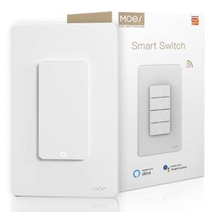 MOES Smart Triple Light Switches, 2.4GHz Wi-Fi 3 Gang Single Pole Switch, Netural Wire Required, Inteligente Switch Combo Compatible with Alexa Google Assistant, Remote Control(White)