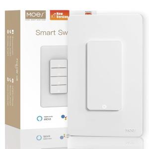 MOES Smart Triple Light Switches, 2.4GHz Wi-Fi 3 Gang Single Pole Switch, Netural Wire Required, Inteligente Switch Combo Compatible with Alexa Google Assistant, Remote Control(2nd Generation)