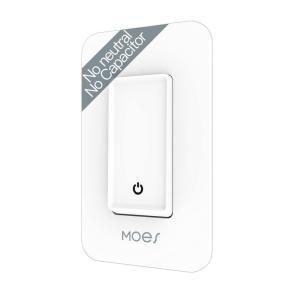 MOES WiFi Smart Light Switch No Neutral Wire, No Capacitor, No hub Required, 2nd Generation Single Live Wire Push Button, Tuya Smart Life App Remote Control Work with Alexa and Google Home, Minimum 7W(1 Pack)