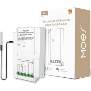 MOES WiFi Smart Temperature and Humidity Switch Module Sensor, Dual Relay Output Controller, Smart Life Tuya App Wireless Remote Control, Programmable Thermostats Kit Works with Alexa Google Assistant(Switch Module + Waterproof Temperature Probe)