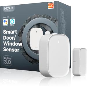 MOES Zigbee Door and Window Sensor Monitor, Require MOES Zigbee Hub, Smart Contact Sensor, Security Guard for Home Automation, Support Tuya Smart Life(Small)