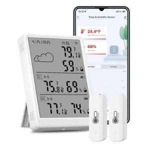 WiFi Hygrometer Thermometer 3 Pack, Digital Smart Temperature Humidity Monitor with 2 Wireless Sensors Indoor Kit, 382Ft Rang RF Remote Control