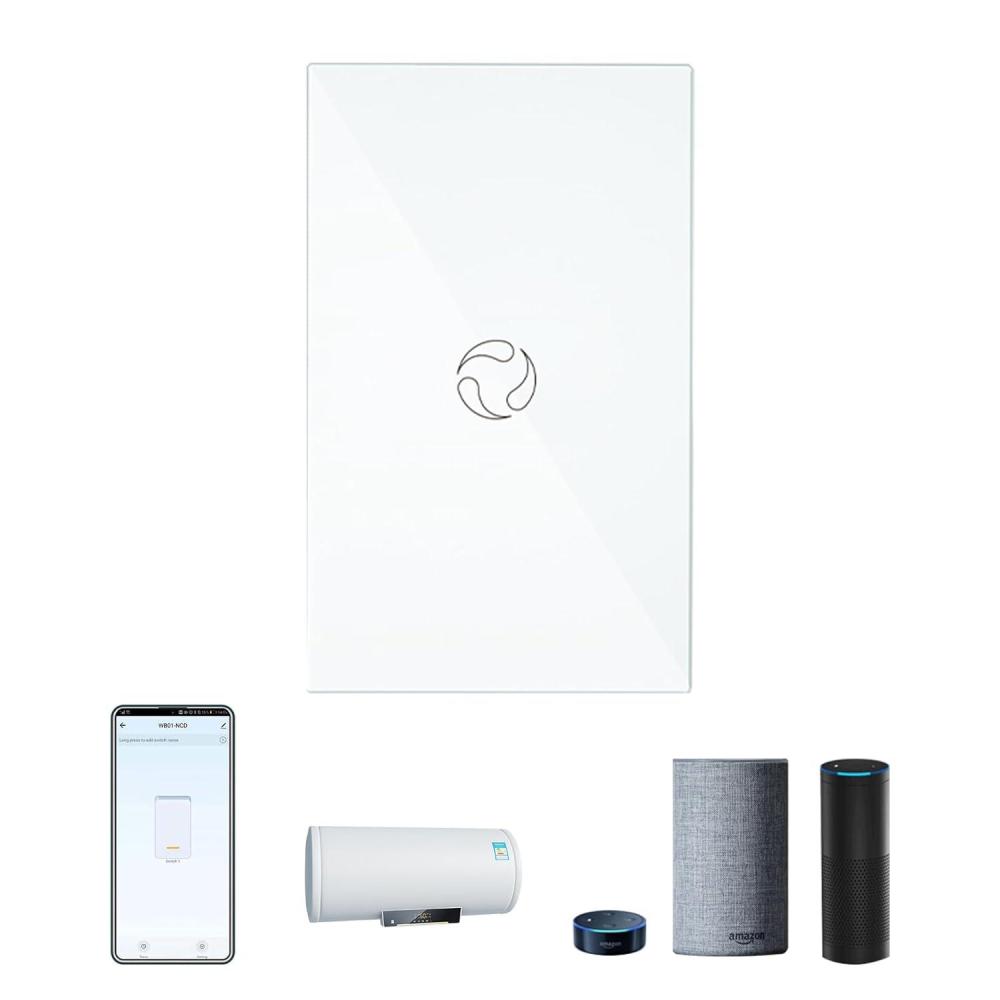 image:imageMOES 24GHz WiFi Wall Touch Smart Switch Neutral Wire Required 3 Way MultiControl Glass Panel Light Switch Work with Smart LifeTuya App RF433 Remote Control Alexa and Google Home White 2 GangWhite 20A Water Heater Switch