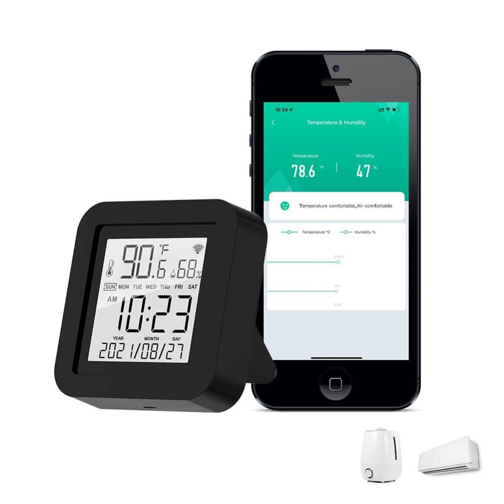 image:imageMOES Smart Temperature Humidity Monitor with IR Remote Control Tuya WiFi Temperature Humidity Sensor with LCD Display for Home House Greenhouse Home Pet Garage Compatible with Alexa