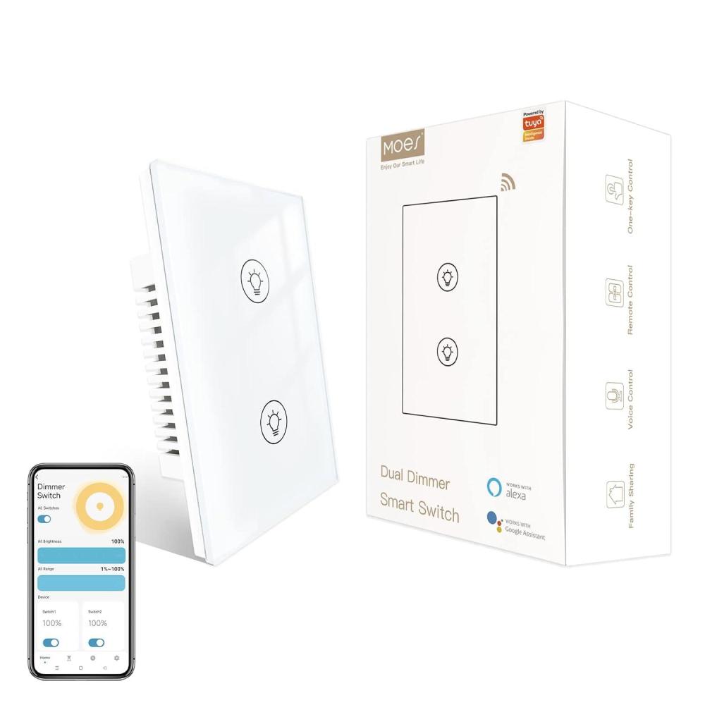 image:imageMOES Triple Dimmer Switch for LED Lights Full Range Dimming WiFi Smart Light Switch Neutral Wire Required Single Pole 300W INC 75W LEDCFL Smart LifeTuya APP Remote Control BlackWhite