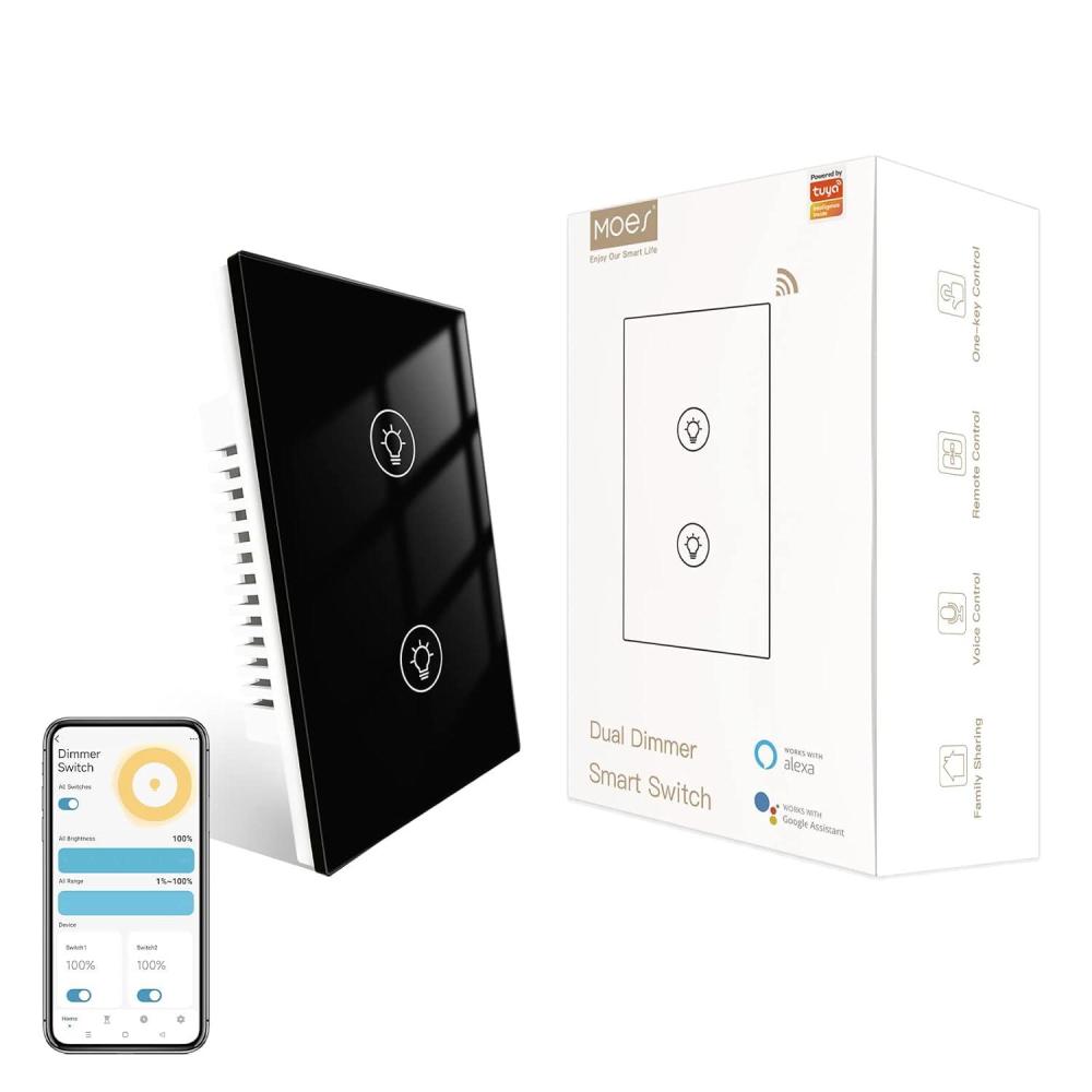 image:imageMOES Triple Dimmer Switch for LED Lights Full Range Dimming WiFi Smart Light Switch Neutral Wire Required Single Pole 300W INC 75W LEDCFL Smart LifeTuya APP Remote Control BlackBlack