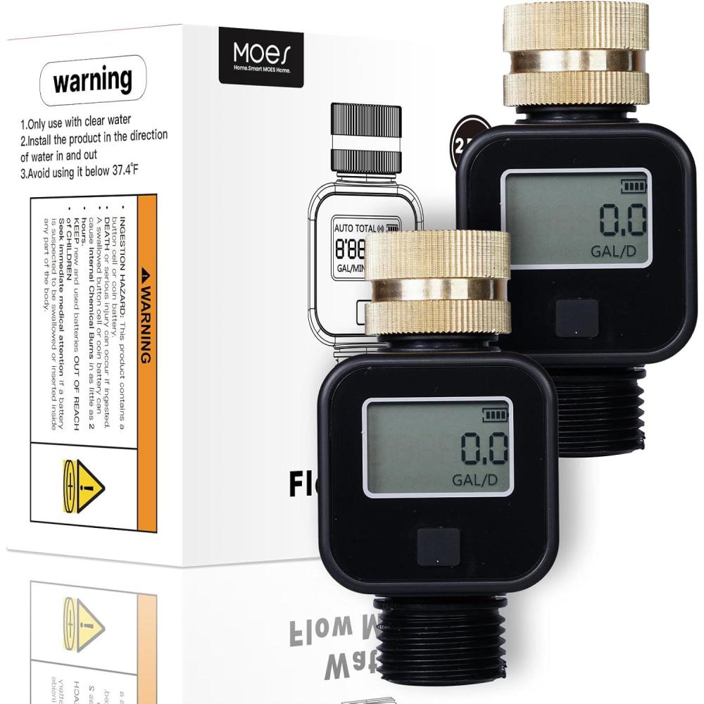 image:imageMOES Water Flow Meter with Brass Inlet Metal Thread Measure GallonLiter Consumption and Flow Rate for RV Water Tank Filling Outdoor Garden Hose Watering Lawn Sprinkler and Nozzle Sprayer2