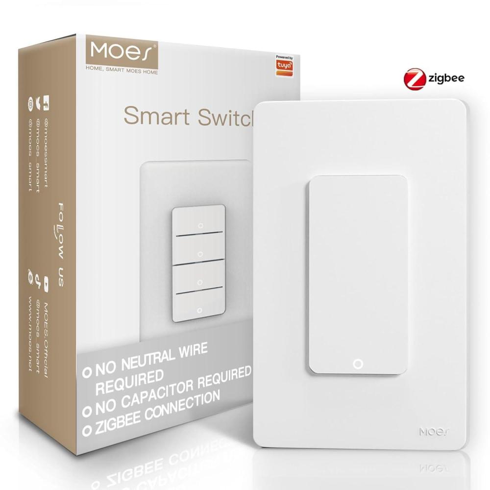 image:imageMOES Zigbee Smart Switches 2 Gang No Neutral Wire Require MOES Zigbee Hub Double Inteligente Light Switch Compatible with Alexa Google Assistant Support Tuya Smart LifeWhite