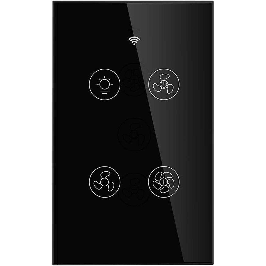 image:imageWiFi Smart Wall Touch Light Switch Glass Panel Wireless Remote Control by Mobile APP Anywhere Compatible with AlexaTiming Function No Hub Required Wall Switch 1 GangBlack Smart Ceiling Fan Light Switch