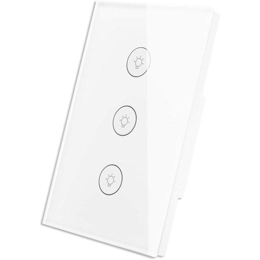 image:imageWiFi Smart Wall Touch Light Switch Glass Panel Wireless Remote Control by Mobile APP Anywhere Compatible with AlexaTiming Function No Hub Required Wall Switch 1 GangWall Switch 3 GangWhite