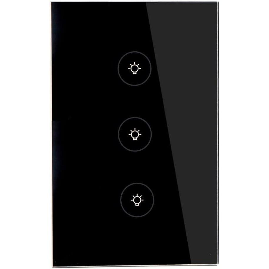 image:imageWiFi Smart Wall Touch Light Switch Glass Panel Wireless Remote Control by Mobile APP Anywhere Compatible with AlexaTiming Function No Hub Required Wall Switch 1 GangWall Switch 3 Gang Black