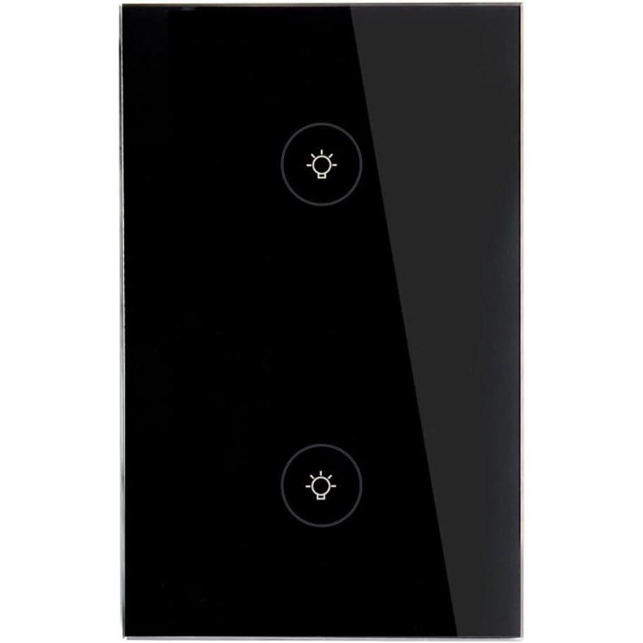 image:imageWiFi Smart Wall Touch Light Switch Glass Panel Wireless Remote Control by Mobile APP Anywhere Compatible with AlexaTiming Function No Hub Required Wall Switch 1 GangWall Switch 2 Gang Black