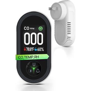 4IN1 Gas & Carbon Monoxide Detector Combination Plug in, CO Gas Monitor with Real-Time Temperature & Humidity Display, Alarm for Natural Gas, Propane(CO (WHITE))