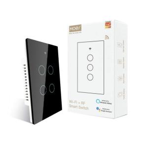 MOES 2.4GHz WiFi Wall Touch Smart Switch Neutral Wire Required, 3 Way Multi-Control, Glass Panel Light Switch Work with Smart Life/Tuya App, RF433 Remote Control, Alexa and Google Home White 2 Gang(2 Gang Black (Neutral Wire Required))