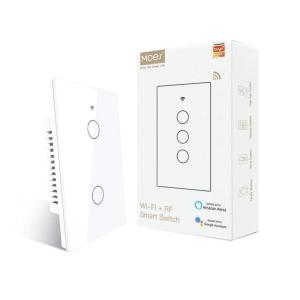 MOES 2.4GHz WiFi Wall Touch Smart Switch Neutral Wire Required, 3 Way Multi-Control, Glass Panel Light Switch Work with Smart Life/Tuya App, RF433 Remote Control, Alexa and Google Home White 2 Gang(2 Gang White (Neutral Wire Required))
