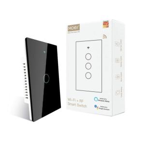 MOES 2.4GHz WiFi Wall Touch Smart Switch Neutral Wire Required, 3 Way Multi-Control, Glass Panel Light Switch Work with Smart Life/Tuya App, RF433 Remote Control, Alexa and Google Home White 2 Gang(1 Gang Black (Neutral Wire Required))