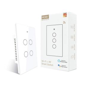 MOES 2.4GHz WiFi Wall Touch Smart Switch Neutral Wire Required, 3 Way Multi-Control, Glass Panel Light Switch Work with Smart Life/Tuya App, RF433 Remote Control, Alexa and Google Home White 2 Gang(4 Gang White (Neutral Wire Required))