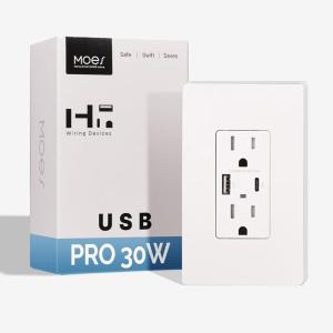 MOES USB Outlet, 3 USB Ports Receptacles(30W 6Amp), 2 Type C & 1 USB A Port, 15 Amp TR Tamper-Resistant Wall Outlets, Screwless Wall Plate Included, Charger Outlets, ETL Listed, White 1 Pack(White)
