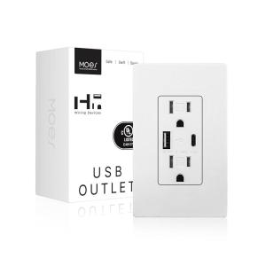 MOES USB Outlets(UL Certified), Type-C & USB-A Ports, 5VDC 4.8A Fast Charging 24W, Tamper-Resistant, Standard US Wall Box Compatible, Screwless Wall Plate Included, 15Amp White 6 Pack(White)