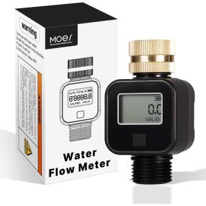 MOES Water Flow Meter with Brass Inlet Metal Thread, Measure Gallon/Liter Consumption and Flow Rate for RV Water Tank Filling, Outdoor Garden Hose Watering, Lawn Sprinkler and Nozzle Sprayer(1)