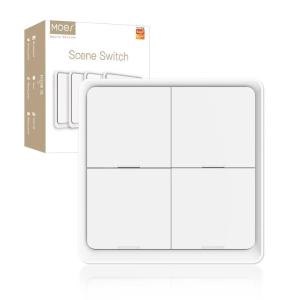 MOES Wireless Smart Scene Switch Button, Require MOES HUB, Zigbee Connection Tuya Battery Powered Included 12 Scene Controller Light Switch for Smart Home Automation 4 Gang White(4 Gang White)