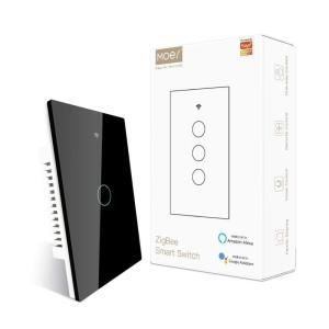MOES ZigBee Smart Touch Wall Light Switch,Requires Tuya ZigBee Hub,No Neutral Wire/N+L Wiring,No Capacitor,Smart Life Tuya 2/3 Way Remote Control, Work with Alexa Google Home, 2MQTT,2 Gang White(Black)